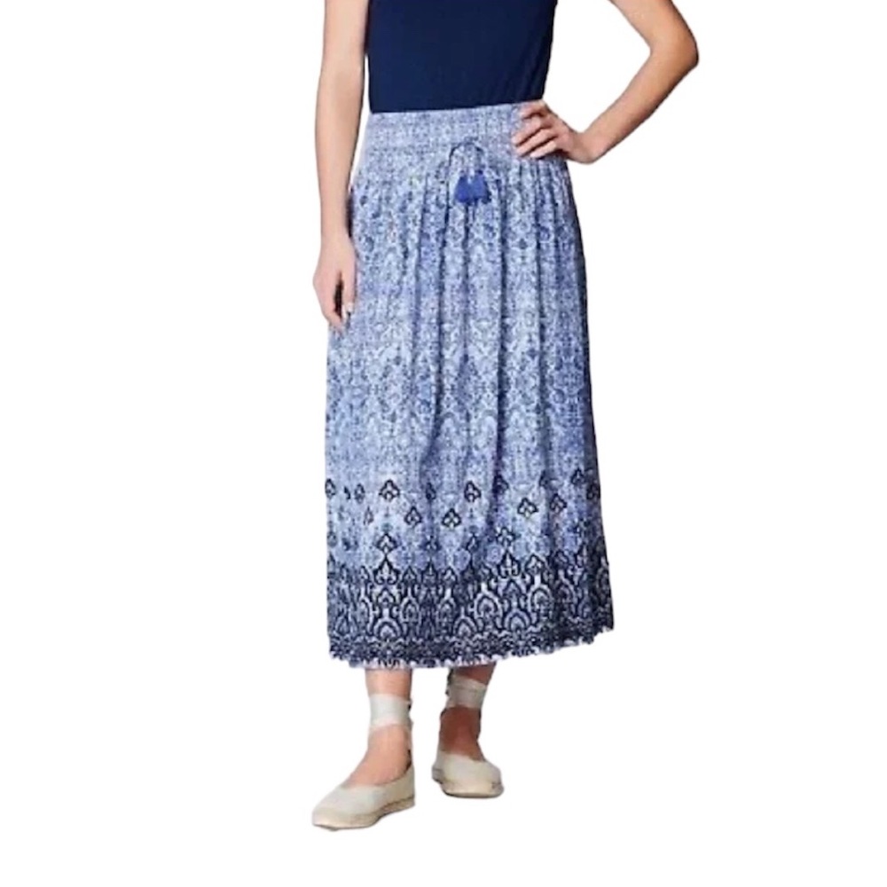 J Jill Smocked Peasant Cotton Blend Midi Skirt